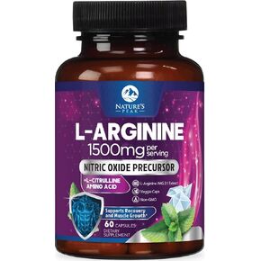 L-Arginine 1000mg Supplement Supports Heart Health - Premium Muscle Supporting Nitric Booster for Strength & Energy to Train Harder - Nature's Non-GMO, Gluten-Free Amino Acid Blend - 120 Capsules