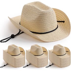 Unittype 48 Pcs Kids Cowboy Hat Bulk Western Party Straw Cowboy Cowgirl Sun Hat Set with Lanyard for Children Boy Girl Party Costume Accessories