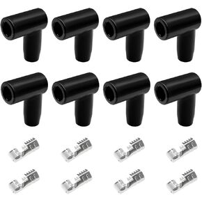 8 PCS Spark Plug Boot Terminal Kit, 90 Degree Distributor Ignition Boots Spark Plug Coil Terminals, Heat-Resistant Silicone Ignition Wire Boot Terminal Kit Fits 6-10mm Wires