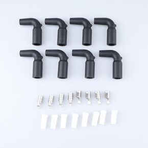 High Performance 90 Degree Silicone Boot and Terminal Kit for LT LT1 LS1 LS2 LS Wires 7mm-10mm, Pack of 8, Black