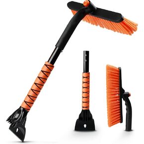 EcoNour 27" 3 in 1 Snow Brush with ice Scraper for car Windshield and Window | 360° Aluminum Rotatable Snow Brush for car | Winter Snow Removal Tools with Detachable Foam Grip | Winter Car Accessories