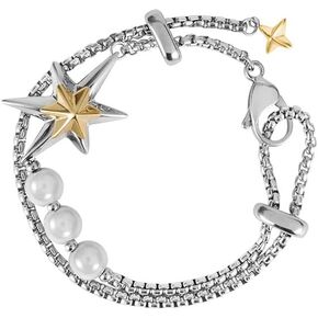 Sterling Silver Pearl Bracelets for Women & Men, Silver Jewelry Charm Bracelet with Link Double Strand , Bracelet Stack with Adjustable Link Chain and Star, Birthday Anniversary Christmas Jewelry Gifts for Wife Girlfriend Mother her