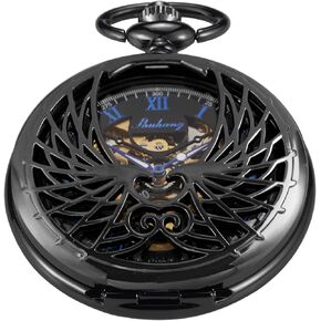 Men's Black Arabic Numerals Mechanical Pocket Watch with Chain,Mechanical Pocket Watches for Men