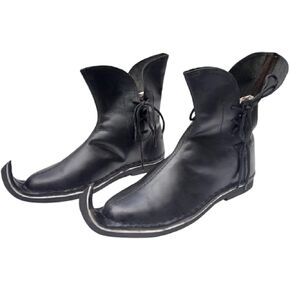 AnNafi® Medieval Pointed Boots Pure Leather For Unisex | Renaissance Lace-Up Roman Black Boots | Western Men Leather Loafer Shoes Viking SCA LARP Cosplay | Pirate Viking Shoe