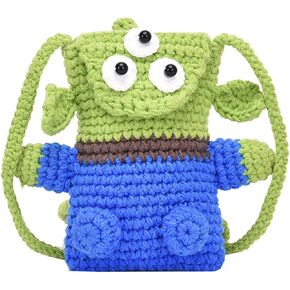 Knitted Kawaii Wallet, Cute coin purse, Kawaii Messenger Bag for Women, Handmade Purses and Crossbody suitability Animal purses for Women Girls (blue-green)