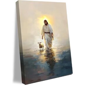 Jesus Walking on Water Wall Art with the Lamb Jesus Canvas Wall Art Poster Christian decor for Living Room Bedroom Dining Room Study Room Church