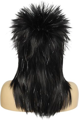 BESTBEL+Hair Cap 80's Rocking Diva Wig Long Silver Black Wig for Women Long Spiky Wig with Bangs Rocker Anime Funny Hair for Halloween Cosplay Womens Cosplay Outfit for Costume Party in Saudi Arabia