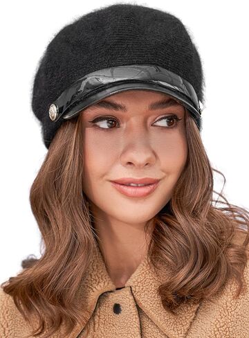 Newsboy Hat with Scarf for Women - Angora Wool Chauffeur Hat with Tube - Knit Paperboy Cap with Brim in Saudi Arabia
