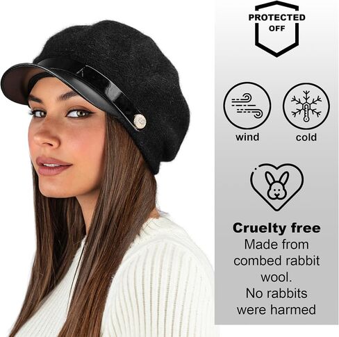 Newsboy Hat with Scarf for Women - Angora Wool Chauffeur Hat with Tube - Knit Paperboy Cap with Brim in Saudi Arabia