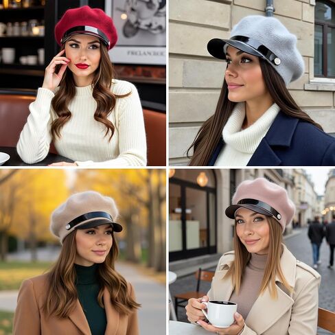 Newsboy Hat with Scarf for Women - Angora Wool Chauffeur Hat with Tube - Knit Paperboy Cap with Brim in Saudi Arabia