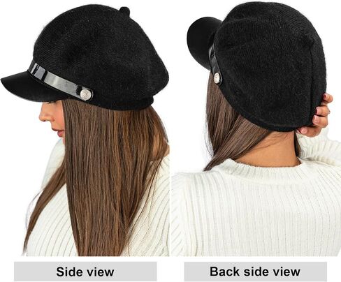 Newsboy Hat with Scarf for Women - Angora Wool Chauffeur Hat with Tube - Knit Paperboy Cap with Brim in Saudi Arabia