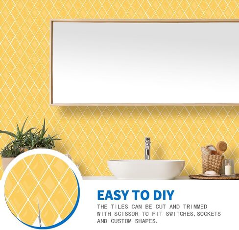 Peel and Stick Backsplash Diamond Shape Stick on Tile Kitchen Backsplash Self Adhesive 11.8" x11.8", 5 Sheets - Tuscan Yellow in Saudi Arabia