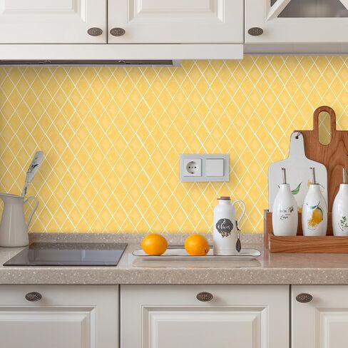 Peel and Stick Backsplash Diamond Shape Stick on Tile Kitchen Backsplash Self Adhesive 11.8" x11.8", 5 Sheets - Tuscan Yellow in Saudi Arabia