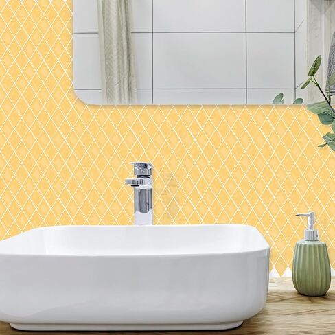 Peel and Stick Backsplash Diamond Shape Stick on Tile Kitchen Backsplash Self Adhesive 11.8" x11.8", 5 Sheets - Tuscan Yellow in Saudi Arabia