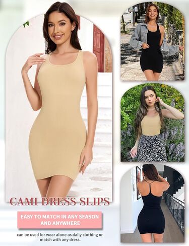 SLIMBELLE Shapewear Slips For Under Dresses Women Y Back Square Neck Tank Tummy Control Full Slip Seamless Body Shaper in Saudi Arabia