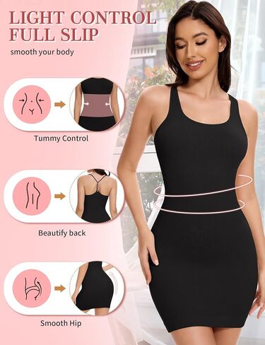 SLIMBELLE Shapewear Slips For Under Dresses Women Y Back Square Neck Tank Tummy Control Full Slip Seamless Body Shaper in Saudi Arabia