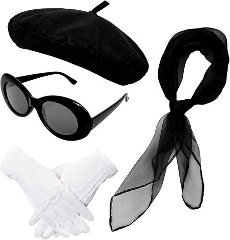 5 Pcs French Red Beret Hat Set Women Girls Costume Accessories Including Scarf Gloves Beret Hat Sunglasses for Halloween in Saudi Arabia