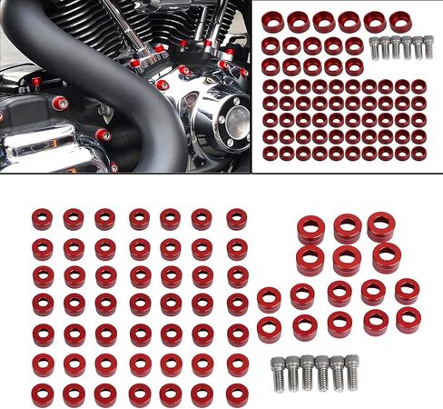 66pcs Red Engine Bolt Topper Cap Cover Aluminum For Harley Evolution,Twin Cam Touring Softail Dyna All Year All Model in Saudi Arabia