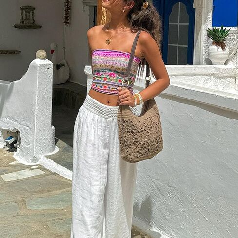 Women Y2K Tie Dye Tube Tops Summer Strapless Backless Floral Print Bandeau Crop Tops Cute Boho Cami Tops in Saudi Arabia