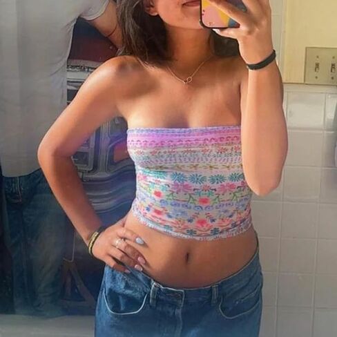 Women Y2K Tie Dye Tube Tops Summer Strapless Backless Floral Print Bandeau Crop Tops Cute Boho Cami Tops in Saudi Arabia