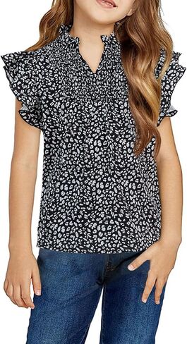 Haloumoning Girls Ruffle Short Sleeve Floral Chiffon Blouses Kids Summer Shirts Tops 5-14 Years in Saudi Arabia