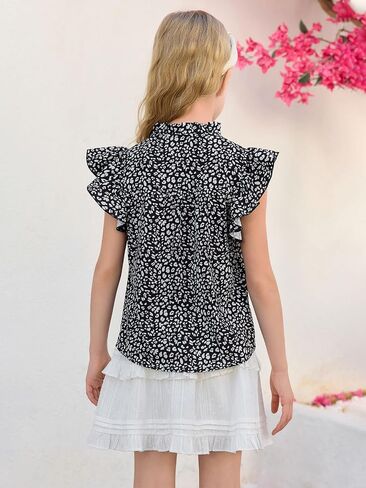 Haloumoning Girls Ruffle Short Sleeve Floral Chiffon Blouses Kids Summer Shirts Tops 5-14 Years in Saudi Arabia