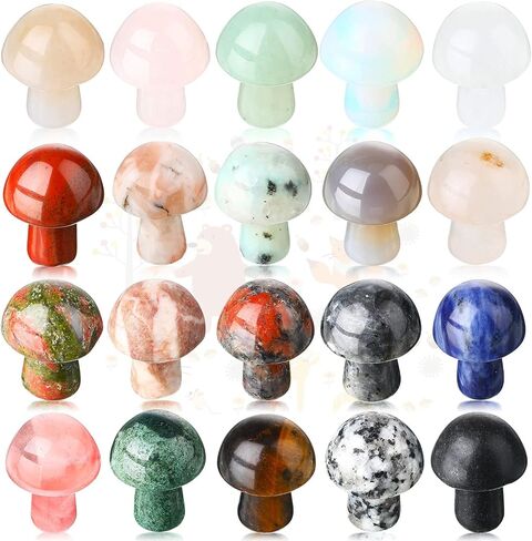 Nuanchu 20 PCS Crystal Mushroom Sculpture Decor Making Mini Mushroom Stees Stones Crystal Gemstone Gemstone Quartz Decore Decore For Witchcraft Holiday DIY Garden (Colors Vivid) in Kuwait