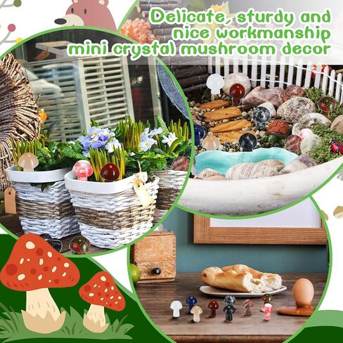 Nuanchu 20 PCS Crystal Mushroom Sculpture Decor Making Mini Mushroom Stees Stones Crystal Gemstone Gemstone Quartz Decore Decore For Witchcraft Holiday DIY Garden (Colors Vivid) in Kuwait