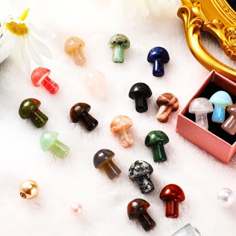 Nuanchu 20 PCS Crystal Mushroom Sculpture Decor Making Mini Mushroom Stees Stones Crystal Gemstone Gemstone Quartz Decore Decore For Witchcraft Holiday DIY Garden (Colors Vivid) in Kuwait