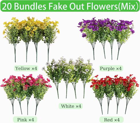 20 Bundles Fall Flowers Artificial for Decoration UV Resistant No Fade Faux Fake Mums Plants Flowers for Fall Outdoor Decor Front Porch Decor Thanksgiving, Halloween Decor - Orange in Saudi Arabia