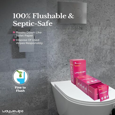 On-The-Go Flushable Feminine Wet Wipes, 32 Count XL Individually Wrapped Female Wipes, Hypoallergenic 100% Plant Based Septic Safe, Travel Size Adult Cleansing Cloth for Women, Rosewater in Saudi Arabia
