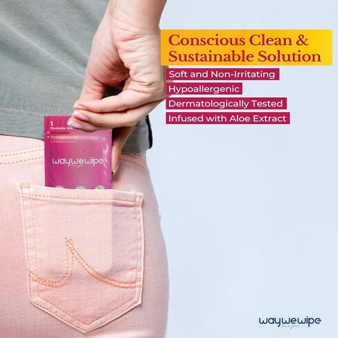 On-The-Go Flushable Feminine Wet Wipes, 32 Count XL Individually Wrapped Female Wipes, Hypoallergenic 100% Plant Based Septic Safe, Travel Size Adult Cleansing Cloth for Women, Rosewater in Saudi Arabia