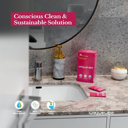 On-The-Go Flushable Feminine Wet Wipes, 32 Count XL Individually Wrapped Female Wipes, Hypoallergenic 100% Plant Based Septic Safe, Travel Size Adult Cleansing Cloth for Women, Rosewater in Saudi Arabia