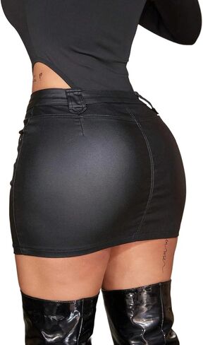 Avanova Women Faux Leather Slit Split Mini Skort High Rise Bodycon Short Skirt in Saudi Arabia
