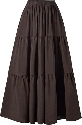 تنورة عصر النهضة الطويلة الصيفية للسيدات مع جيوب - بوهو عالية الخصر A -Line Maxi Skirt in Kuwait