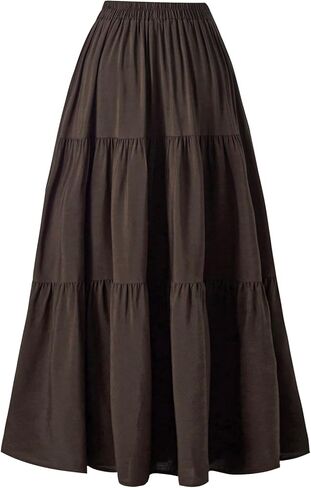 تنورة عصر النهضة الطويلة الصيفية للسيدات مع جيوب - بوهو عالية الخصر A -Line Maxi Skirt in Kuwait