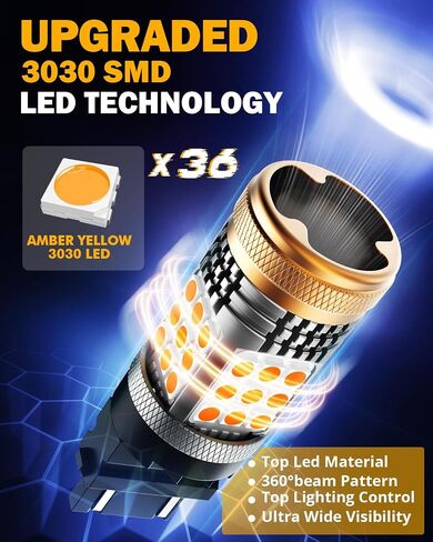 Auxbeam B21 Series 3157 LED Bulbs Amber Yellow Built in Resistor CANBUS Error Free Anti Hyper Flash 3457 4157 Bulb 600% Super Bright Turn Signal Light in Kuwait