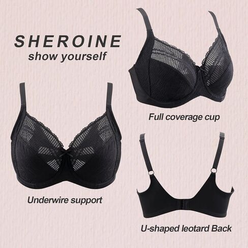 sheroine Women's Full Coverage Minimizer Underwire Bra Unlined Plus Size Non-Padded Ultrathin Everyday Soft Bras in Saudi Arabia