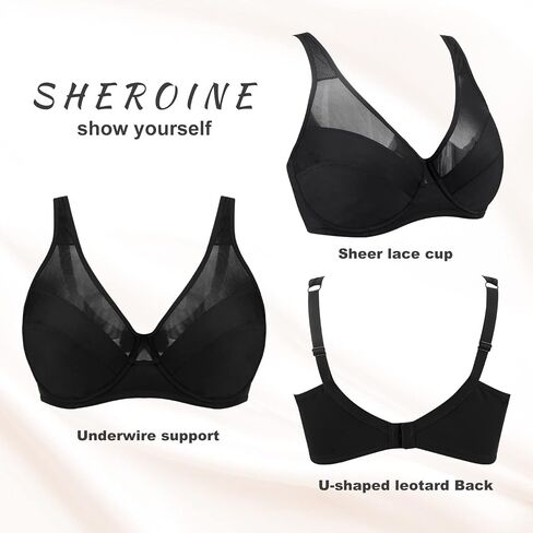 sheroine Women's Plus Size Full Coverage Minimizer Lace Bra Underwire Non-Padded Soft Everyday Bras in Kuwait