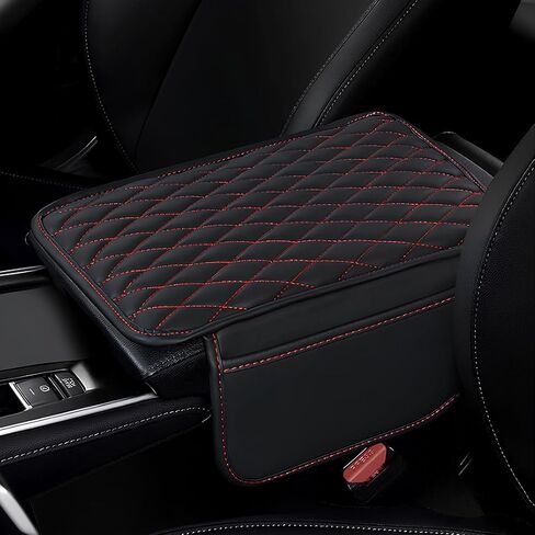 Car Center Console Cover, Leather Armrest Seat Box Cover with 2 Storage Bags, Universal Car Armrest Seat Box Pad Car Decor Accessories for Most Vehicles (Black & Red) in Saudi Arabia