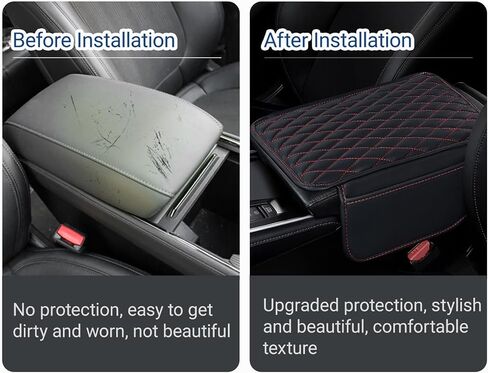 Car Center Console Cover, Leather Armrest Seat Box Cover with 2 Storage Bags, Universal Car Armrest Seat Box Pad Car Decor Accessories for Most Vehicles (Black & Red) in Saudi Arabia