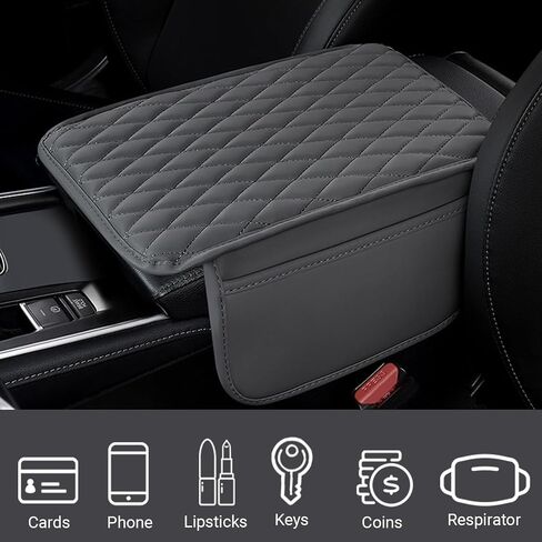 Car Center Console Cover, Leather Armrest Seat Box Cover with 2 Storage Bags, Universal Car Armrest Seat Box Pad Car Decor Accessories for Most Vehicles (Black & Red) in Saudi Arabia