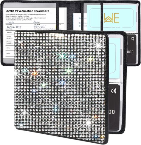 Bling Rhinestone Artificial Diamond Car Registration and Insurance Document Holder, Glitter Car Essentials Glove Box Organizer Compartment Bling Silver, Medium in Kuwait