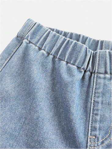 Girl's Bow Graphic Wide Leg Jeans Elastic High Waisted Denim Pants with Pockets in Saudi Arabia