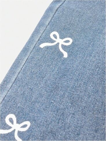 Girl's Bow Graphic Wide Leg Jeans Elastic High Waisted Denim Pants with Pockets in Saudi Arabia