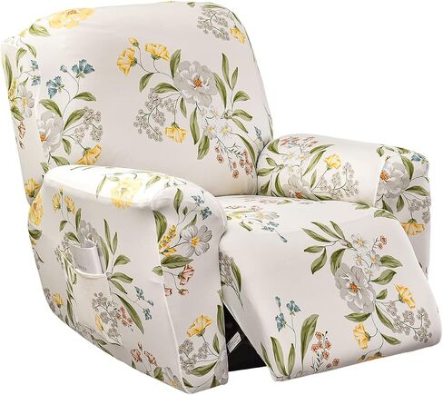 CRFATOP Floral Printed Recliner Cover with Pockets Single Reclining Slipcover 4-Pieces Lazy Boy Recliner Armchair Cover with Elastic Bottom for Recliner Furniture Protector for Kid Pet in Saudi Arabia