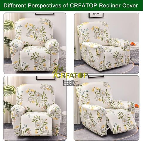 CRFATOP Floral Printed Recliner Cover with Pockets Single Reclining Slipcover 4-Pieces Lazy Boy Recliner Armchair Cover with Elastic Bottom for Recliner Furniture Protector for Kid Pet in Saudi Arabia