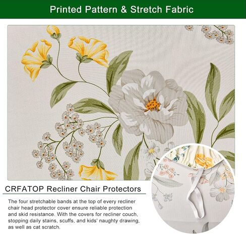 CRFATOP Floral Printed Recliner Cover with Pockets Single Reclining Slipcover 4-Pieces Lazy Boy Recliner Armchair Cover with Elastic Bottom for Recliner Furniture Protector for Kid Pet in Saudi Arabia
