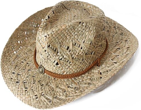 Wildarms Men’s Woven Straw Cowboy Hat Cowgirl Sun Beach Hat for Women Wide Brim Western Cowboy Hat with Decorative Bands in Saudi Arabia
