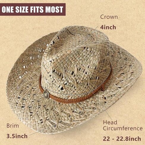 Wildarms Men’s Woven Straw Cowboy Hat Cowgirl Sun Beach Hat for Women Wide Brim Western Cowboy Hat with Decorative Bands in Saudi Arabia